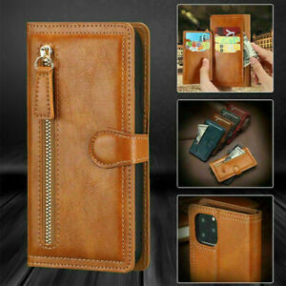 Zipper Magnetic Flip Leather Wallet for iphone XS